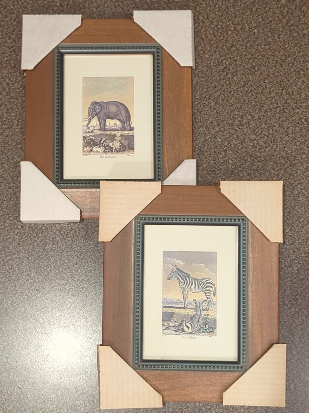 Pier 1 Vintage Framed Elephant And Zebra Prints